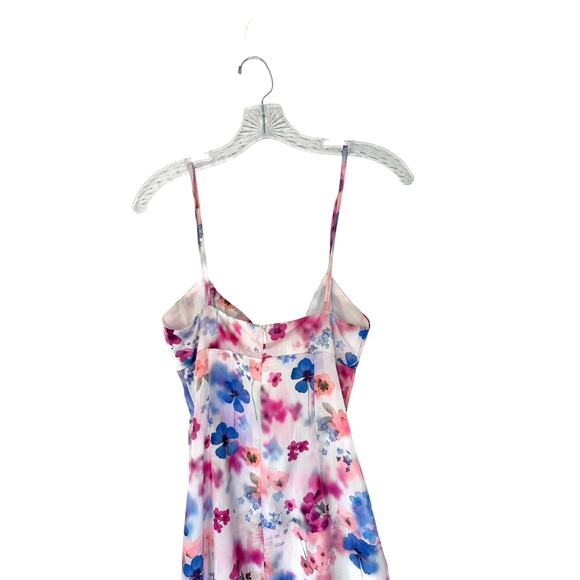 showpo Pink Purple Floral Side Slit Sleeveless Satin Babydoll Midi Dress Size‎ 4 - Picture 9 of 12